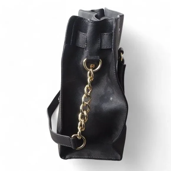 Michael Kors Hamilton Large Saffiano Leather Tote Bag Purse Black / Gold OS - Picture 2 of 11